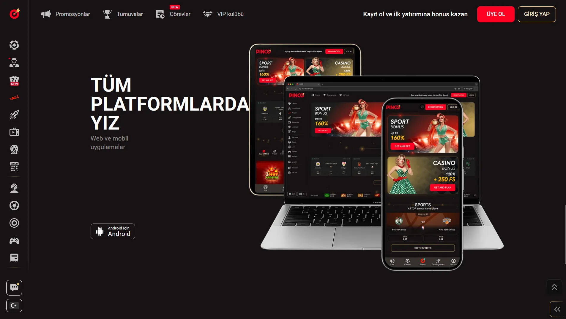 Pinco Bet Türkiye mobil uygulama Android APK ve iOS